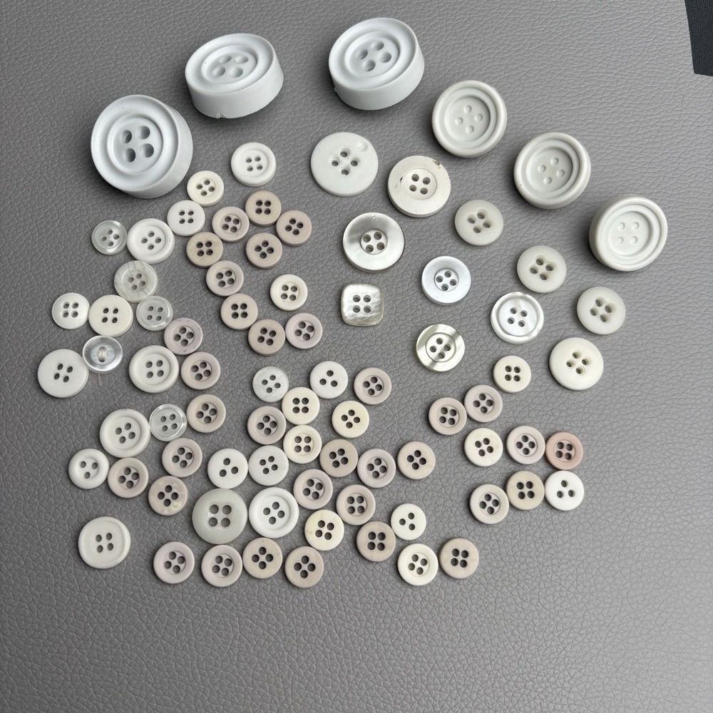 Vintage White & Ivory Button Lot (80pcs) – Casein, Shell, and‎ Early Plastic Mix